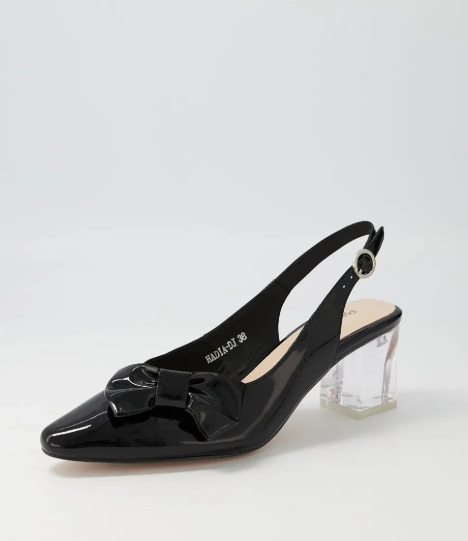 Hadia Black Clear Heel Patent Leather Heels