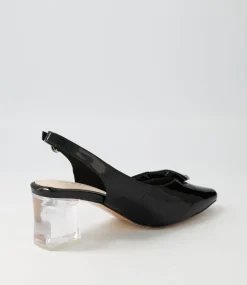 Hadia Black Clear Heel Patent Leather Heels