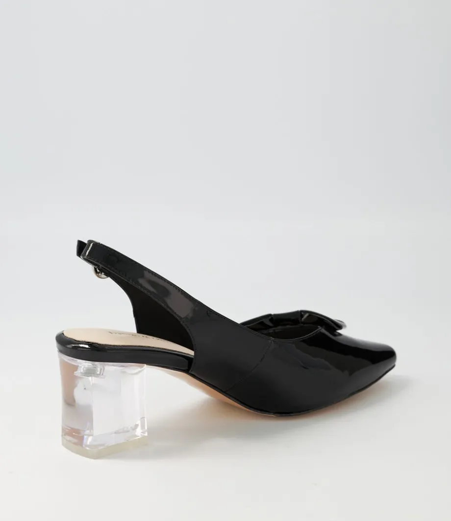 Hadia Black Clear Heel Patent Leather Heels