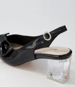 Hadia Black Clear Heel Patent Leather Heels
