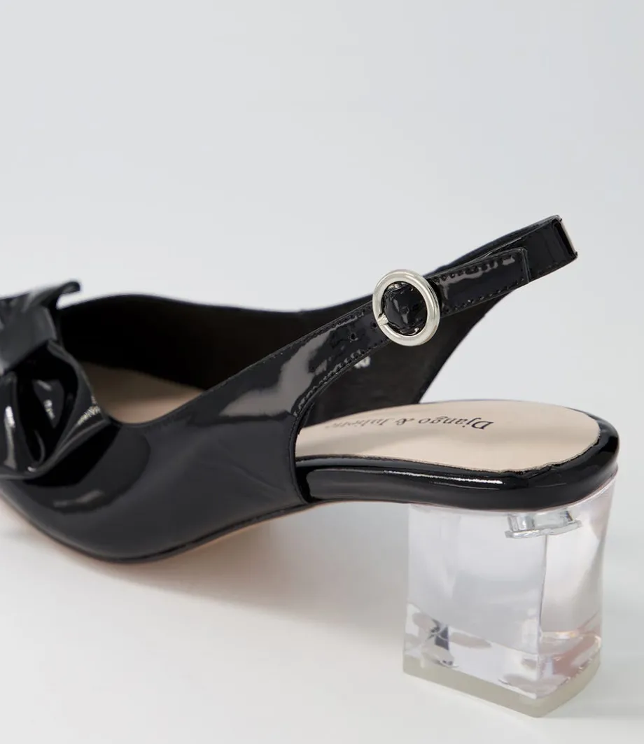Hadia Black Clear Heel Patent Leather Heels
