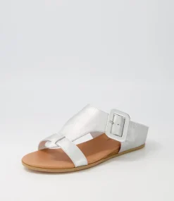 Halle Silver Leather Slides