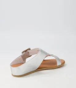Halle Silver Leather Slides