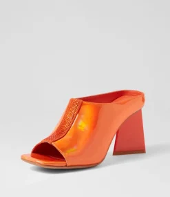 Halley Orange Mirror Patent Mules