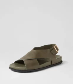 Hanako W Olive Leather Sandals