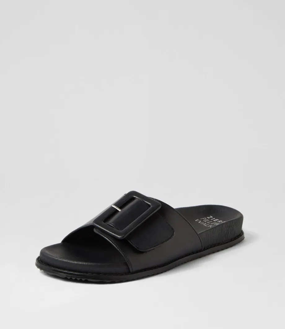 Hanyu W Black Leather Slides