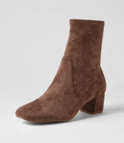 Hartful Taupe Sparkle Stretch Microsuede Ankle Boots