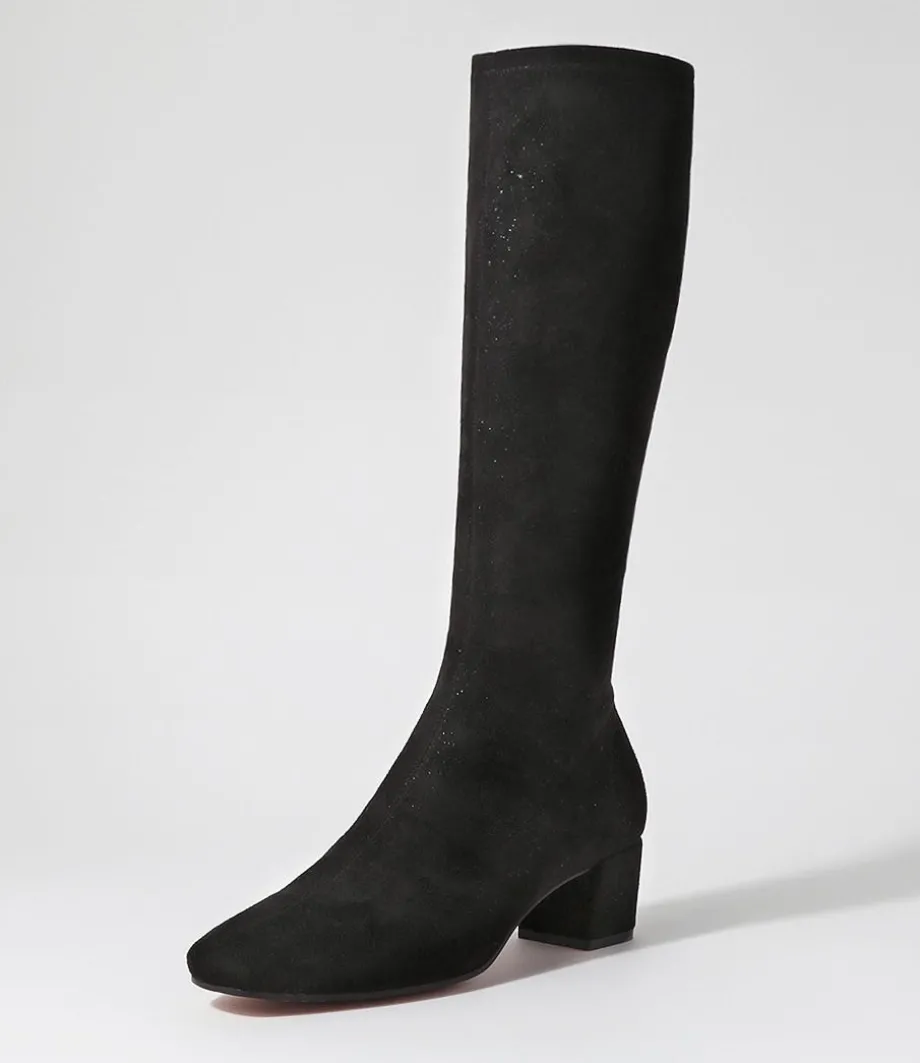 Hayleys Black Sparkle Stretch Microsuede Knee High Boots