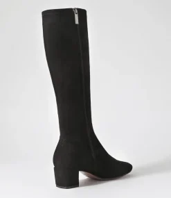 Hayleys Black Sparkle Stretch Microsuede Knee High Boots