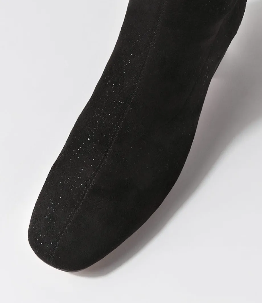 Hayleys Black Sparkle Stretch Microsuede Knee High Boots