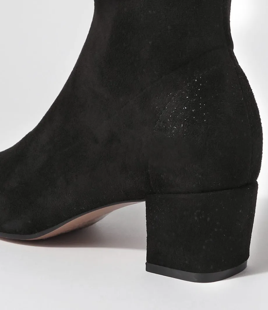Hayleys Black Sparkle Stretch Microsuede Knee High Boots