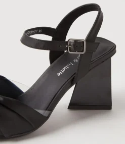 Hivon Clear Black Satin Vinylite Leather Heels