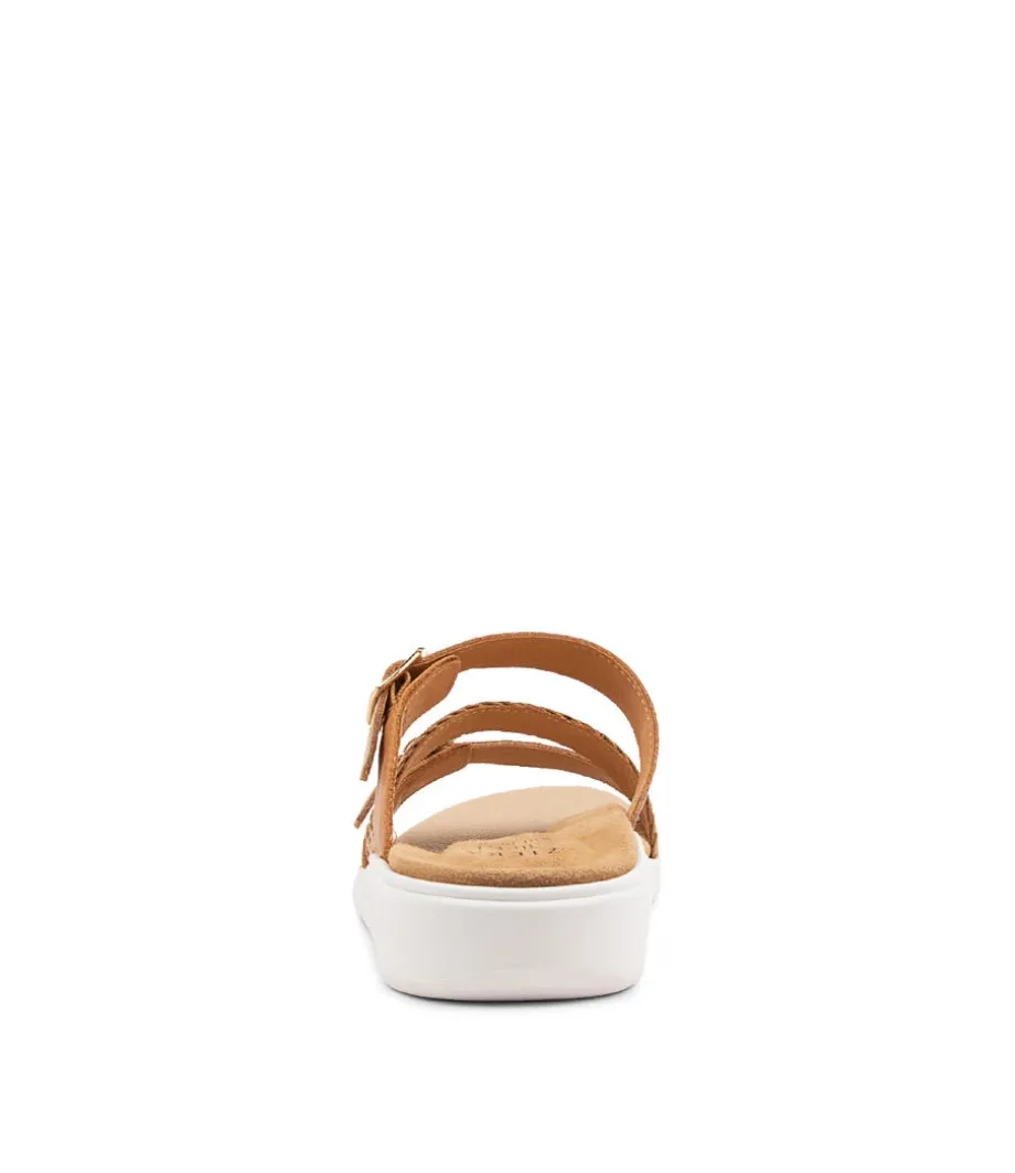 Ieanny W Camel Multi Leather Weave Slides