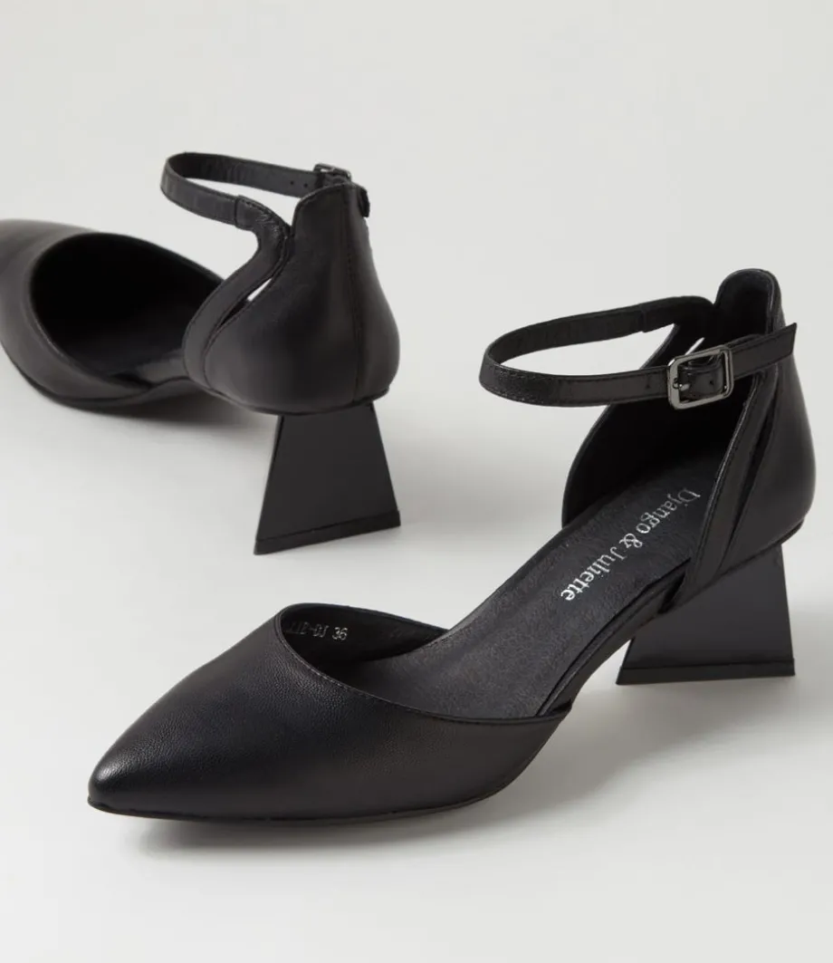 Illie Black Leather Heels