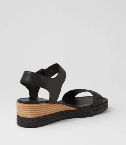 Imari Black Weave Leather Sandals