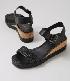 Imari Black Weave Leather Sandals