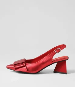 Itzel Red Satin Leather Heels