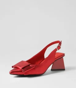 Itzel Red Satin Leather Heels