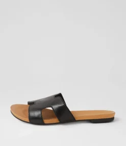 Jamel Black Leather Slides