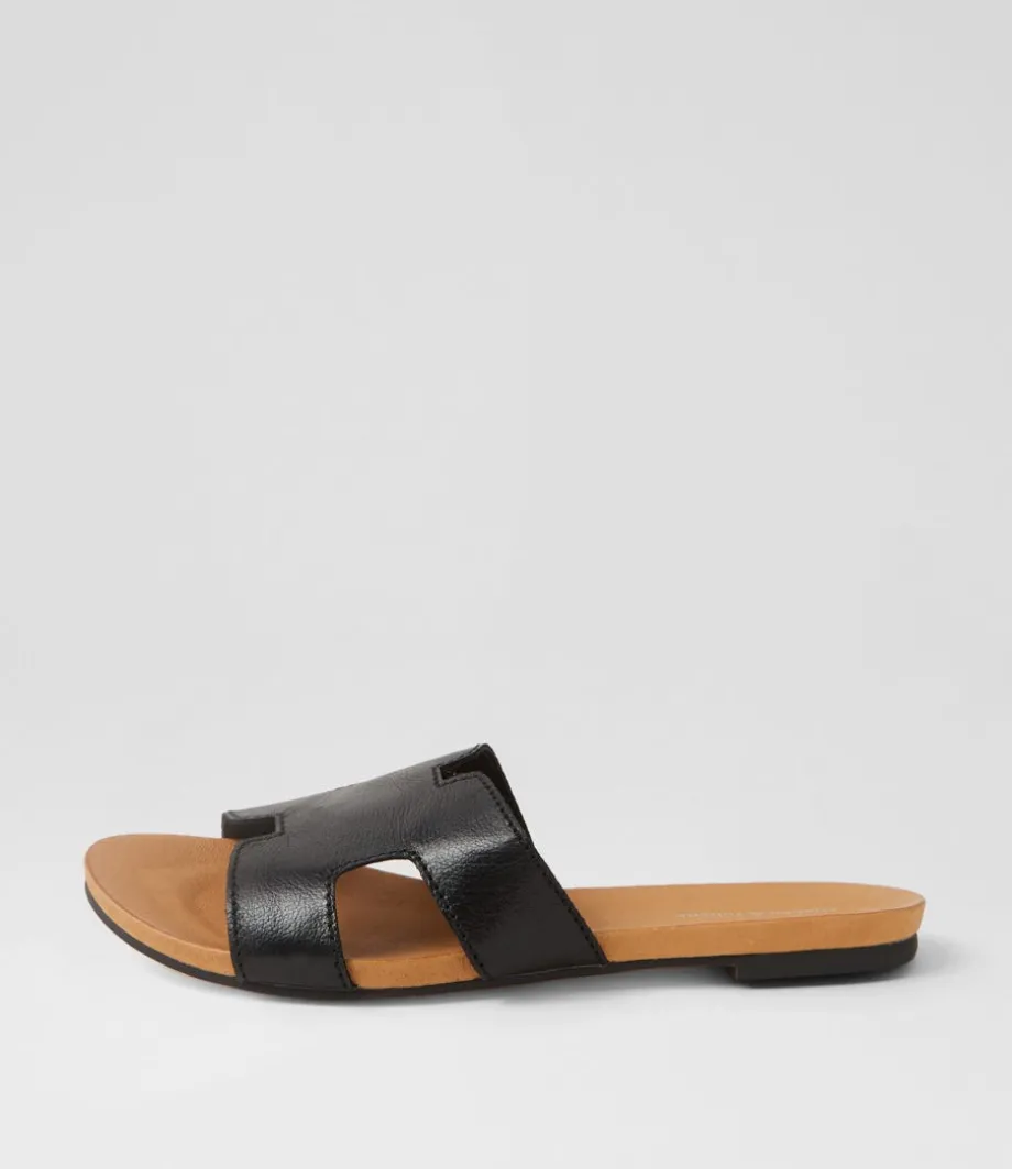 Jamel Black Leather Slides