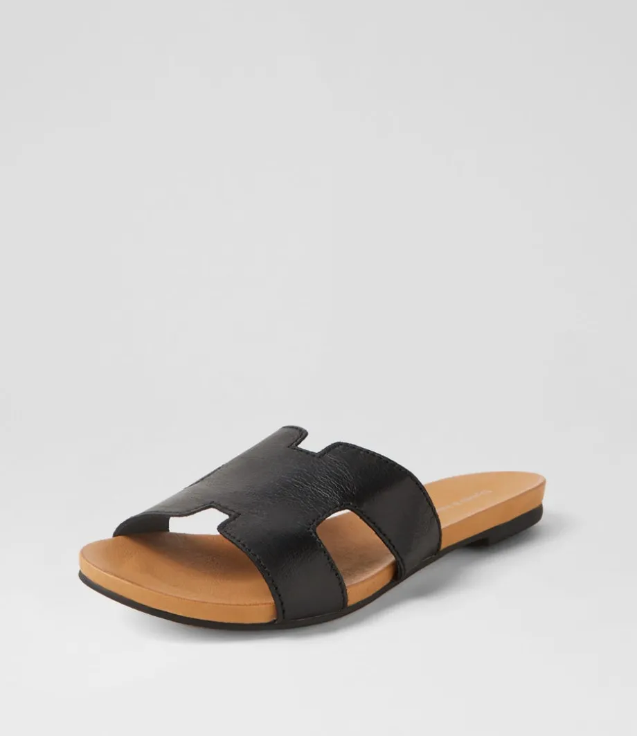 Jamel Black Leather Slides