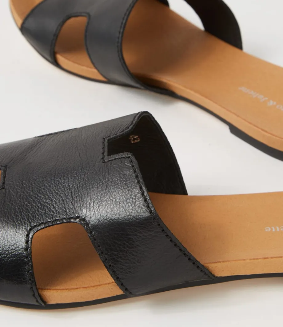Jamel Black Leather Slides