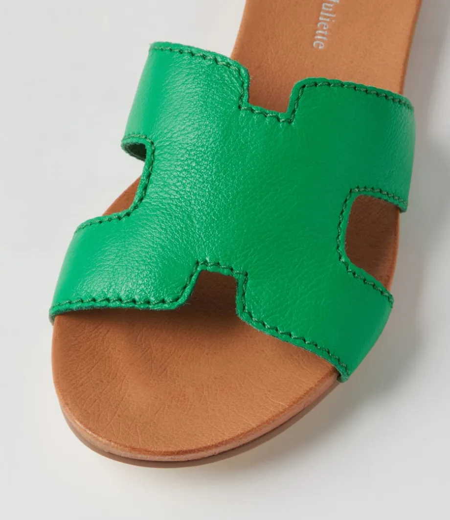 Jamel Bright Emerald Leather Slides