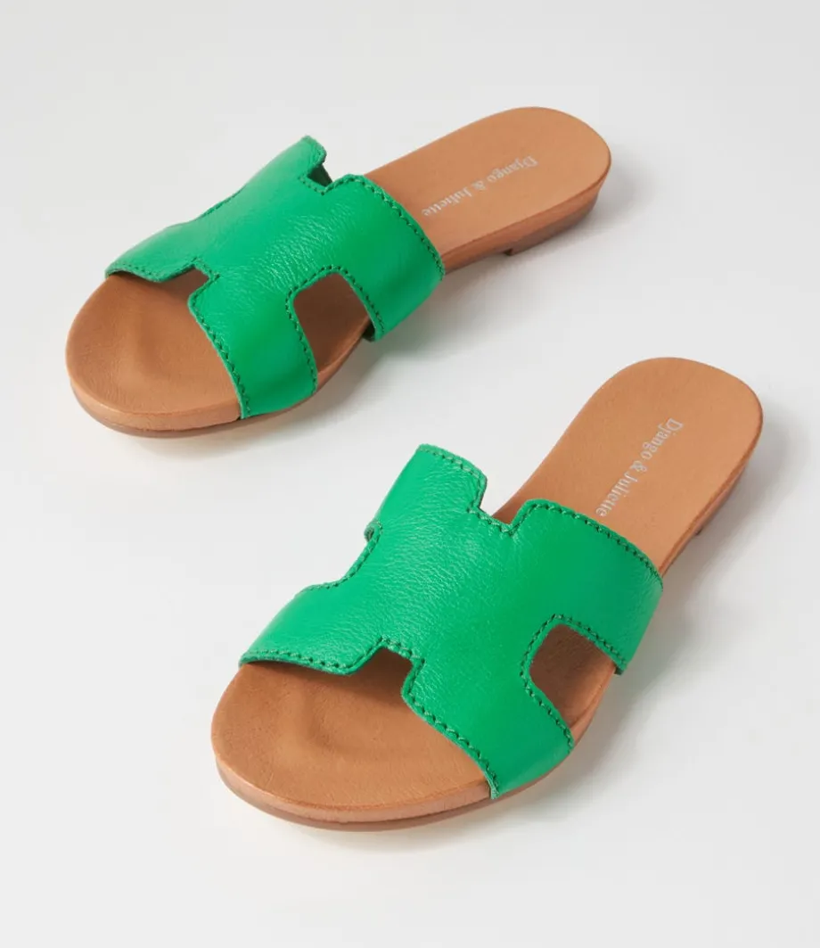 Jamel Bright Emerald Leather Slides