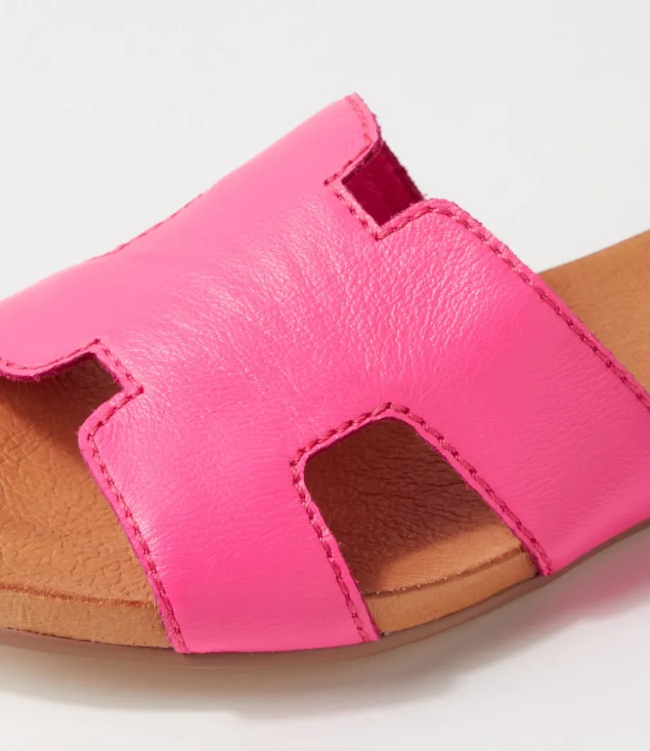 Jamel Hot Pink Leather Slides