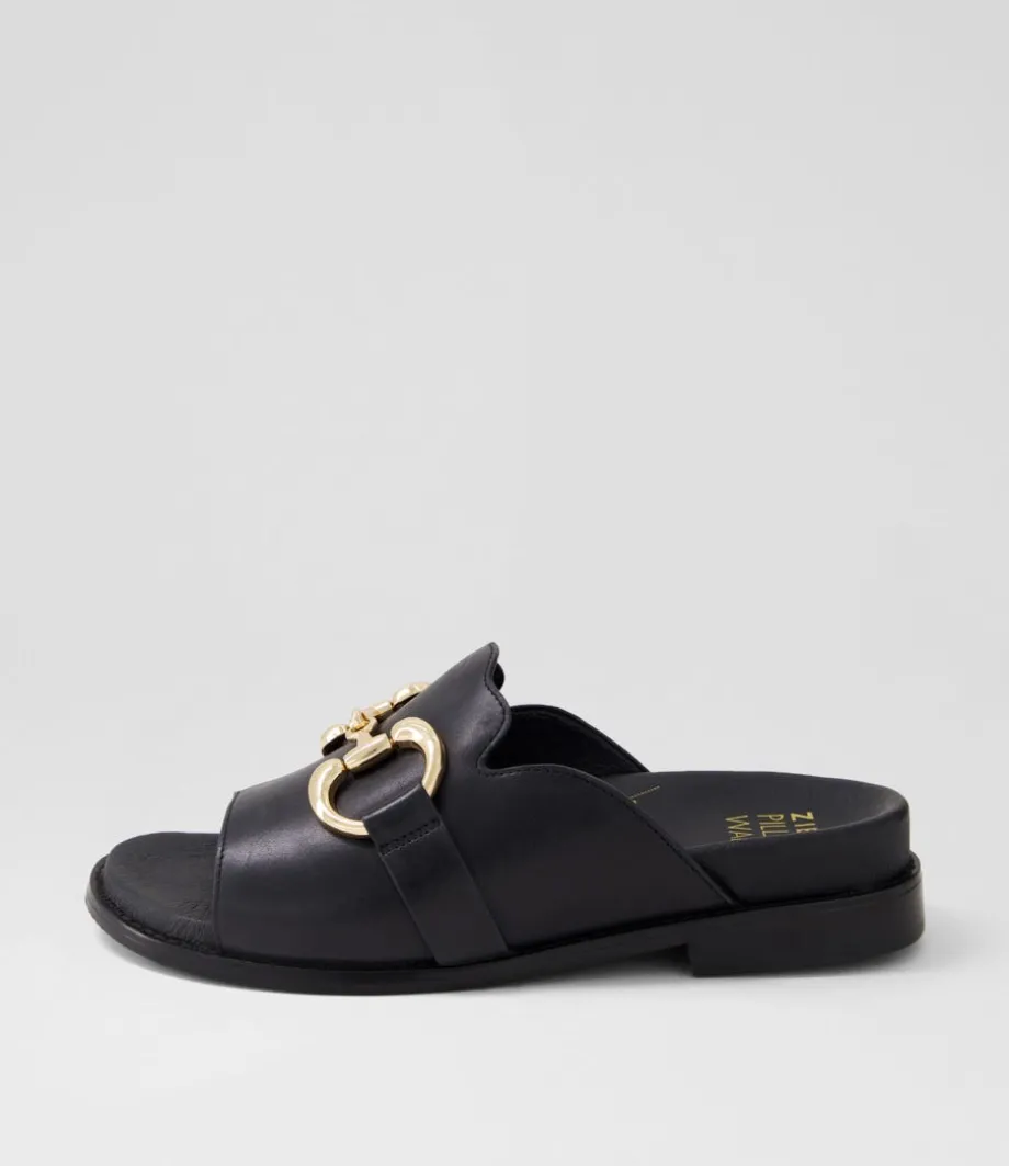 Jekkela W Black Leather Slides