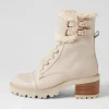 Jenifa Almond Off White Leather Fur Lace Up Boots