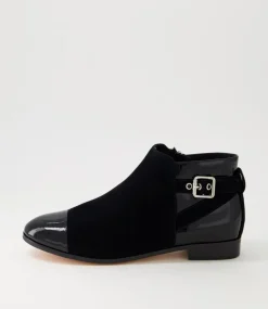 Jesie Black Patent Suede Ankle Boots