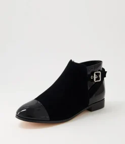 Jesie Black Patent Suede Ankle Boots