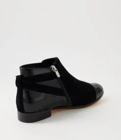 Jesie Black Patent Suede Ankle Boots