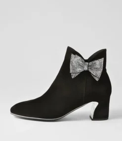 Jeya Black Silver Suede Jewels Ankle Boots