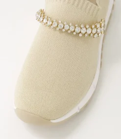 Jolo Sand Gold Trim Fabric Sneakers