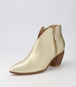 Josky Gold Croc Leather Ankle Boots