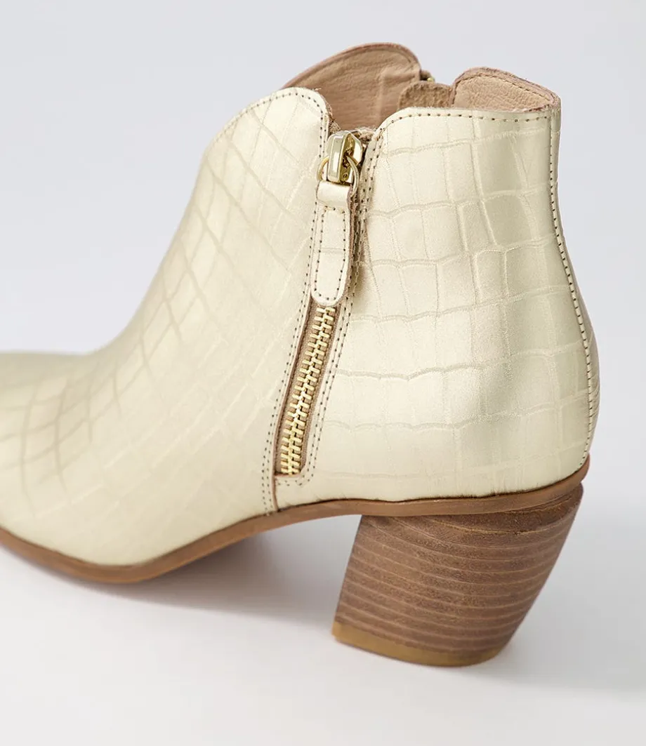 Josky Gold Croc Leather Ankle Boots