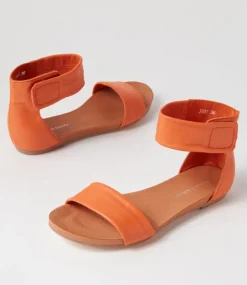 Juzz Bright Orange Leather Sandals