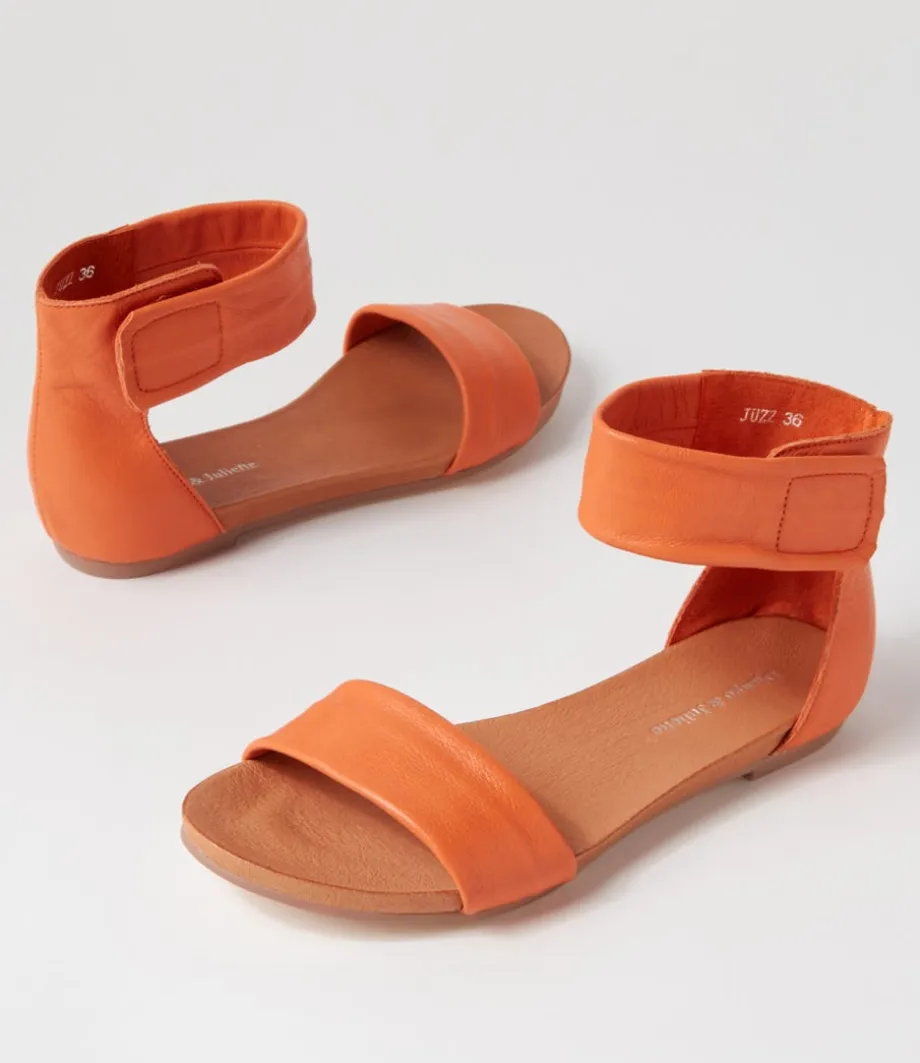 Juzz Bright Orange Leather Sandals