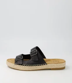 Kapila W Black Leather Espadrilles