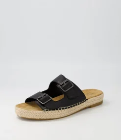 Kapila W Black Leather Espadrilles