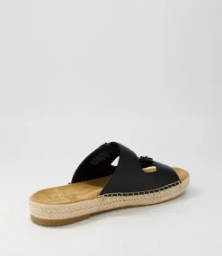 Kapila W Black Leather Espadrilles