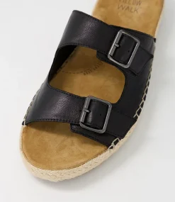 Kapila W Black Leather Espadrilles
