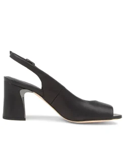 Kianna Black Leather Peep Toe Heels