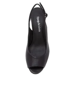 Kianna Black Leather Peep Toe Heels