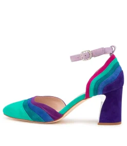 Kimo Purple Multi Leather Heeled Shoes