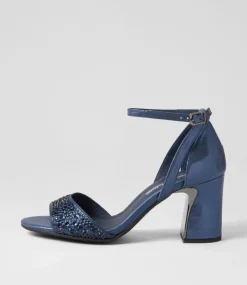 Kitta Navy Shimmer Leather Jewels Sandals