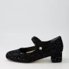 Kitty W Black Sparkle Suede Mary Jane Heels