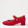 Kitty W Red Sparkle Suede Mary Jane Heels